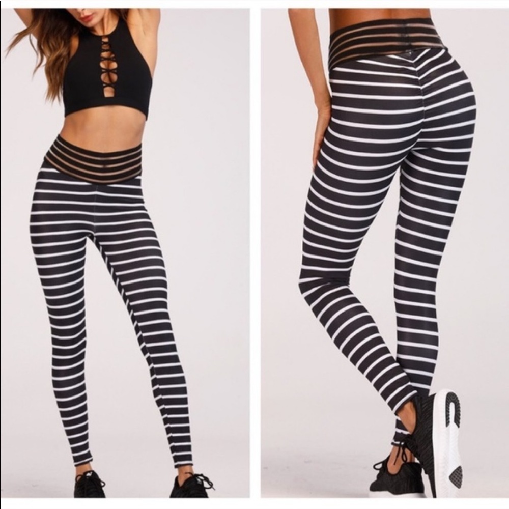 Gemma Black Striped High Waist Leggings
